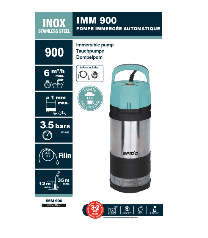 Pompe immergée automatique SPICONCEPT IMM 900 SPID'O PREMIUM