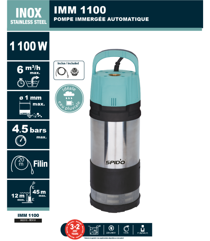Pompe immergée automatique SPICONCEPT IMM 1100 SPID'O PREMIUM