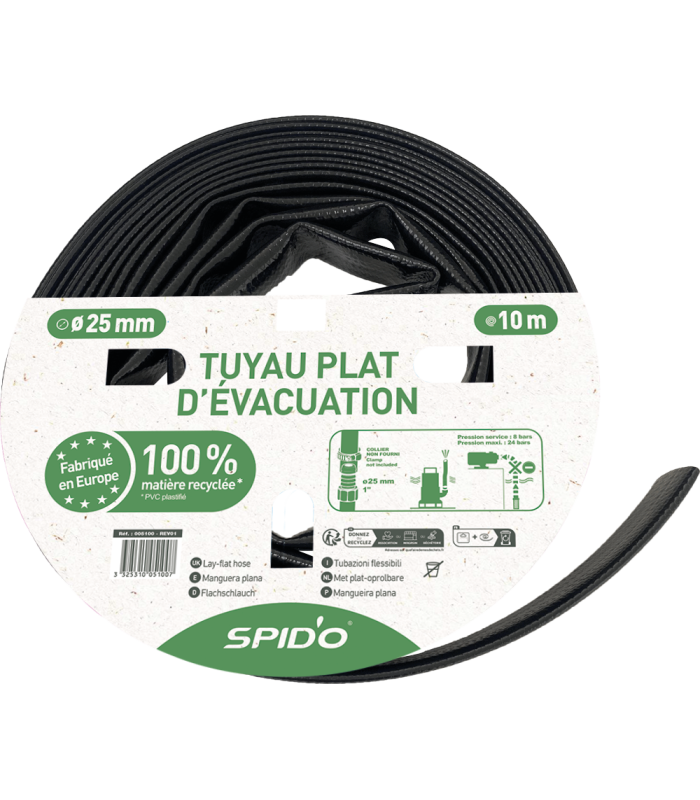 Tuyau plat d'évacuation recyclé 10 m - Diamètre 25 mm