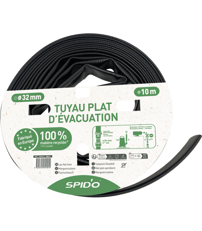 Tuyau plat d'évacuation recyclé 10 m - ∅ 32 mm