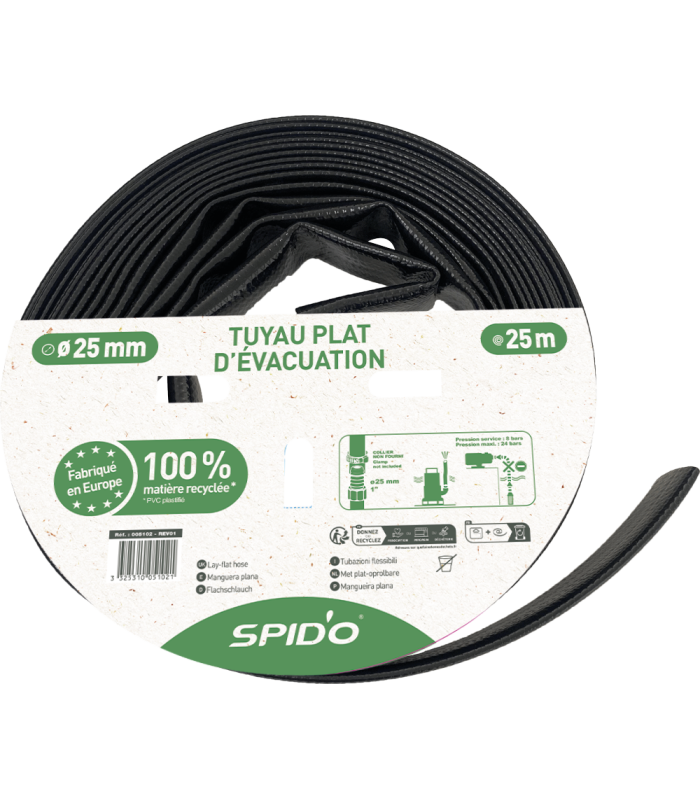 Tuyau plat d'évacuation recyclé 25 m - ∅ 25 mm