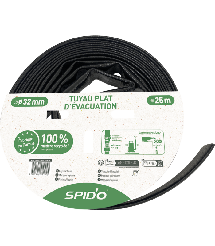 Tuyau plat d'évacuation recyclé 25 m - ∅ 32 mm