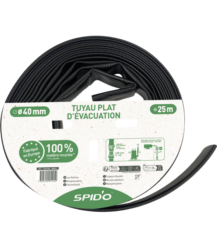 Tuyau plat d'évacuation recyclé 25 m - ∅ 40 mm