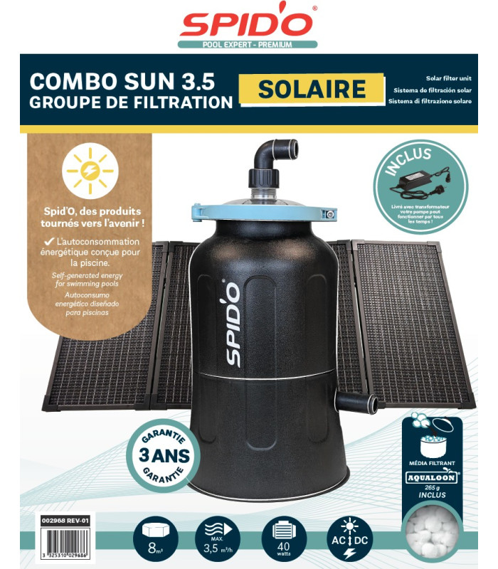 Groupe de filtration solaire pour piscine Combo Sun 3.5 Spid'O POOL PREMIUM